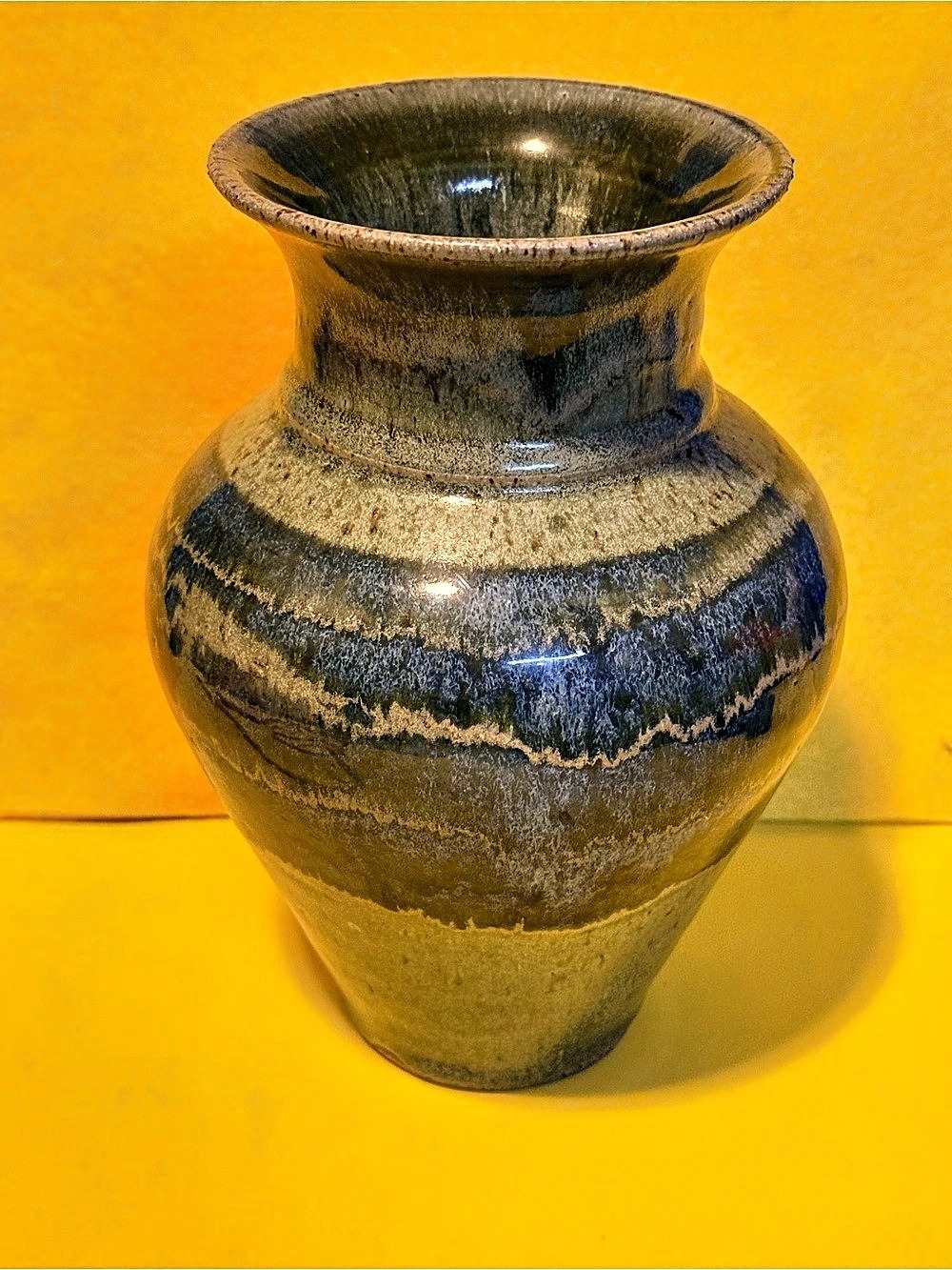 Handmade Studio Pottery Vase 8” Blue Green Drip Glaze Signed Stoneware